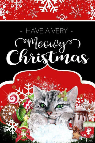 Have a Very Meowy Christmas - Flag Sign White Modern Wood Framed Art Print with Double Matting by Sheena Pike Art