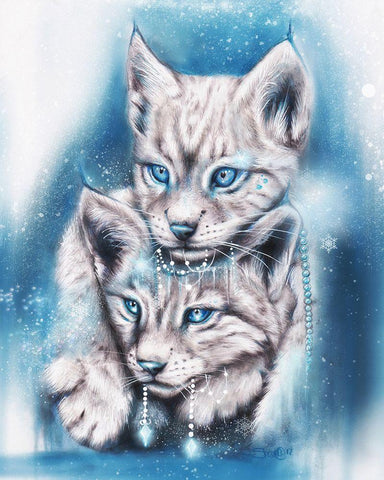 Blue Winter Lynx Black Ornate Wood Framed Art Print with Double Matting by Sheena Pike Art
