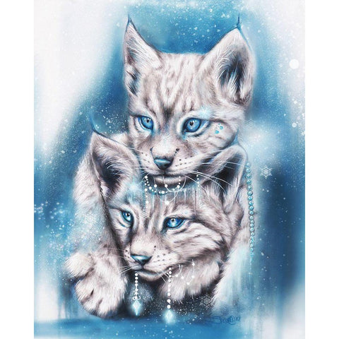 Blue Winter Lynx White Modern Wood Framed Art Print by Sheena Pike Art
