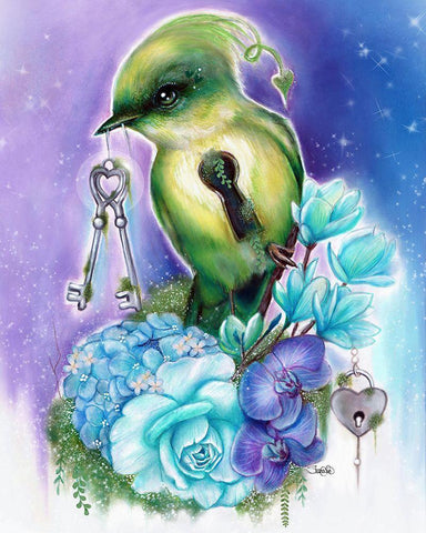 You Hold the Key Love Birds Collection White Modern Wood Framed Art Print with Double Matting by Sheena Pike Art