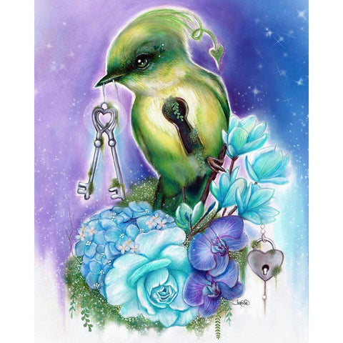 You Hold the Key Love Birds Collection White Modern Wood Framed Art Print by Sheena Pike Art