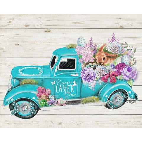 Happy Easter Inc Old Truck Collection White Modern Wood Framed Art Print by Sheena Pike Art