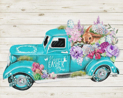 Happy Easter Inc Old Truck Collection White Modern Wood Framed Art Print with Double Matting by Sheena Pike Art