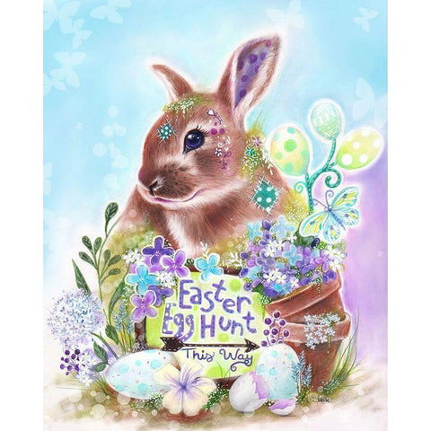 Easter Bunny Egg Hunt  Black Modern Wood Framed Art Print by Sheena Pike Art
