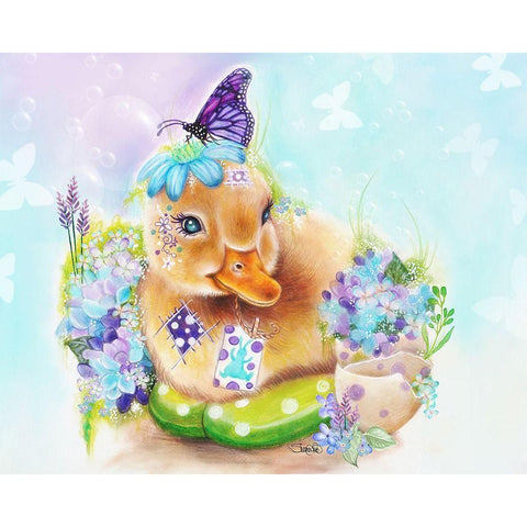 Spring Duckling Black Modern Wood Framed Art Print with Double Matting by Sheena Pike Art