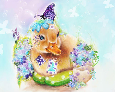 Spring Duckling Black Ornate Wood Framed Art Print with Double Matting by Sheena Pike Art
