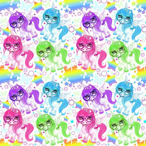 Rainbow CutieCorn Pattern White Modern Wood Framed Art Print by Sheena Pike Art