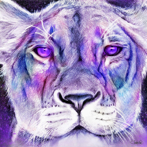 Purple Majestic Lion White Modern Wood Framed Art Print by Sheena Pike Art