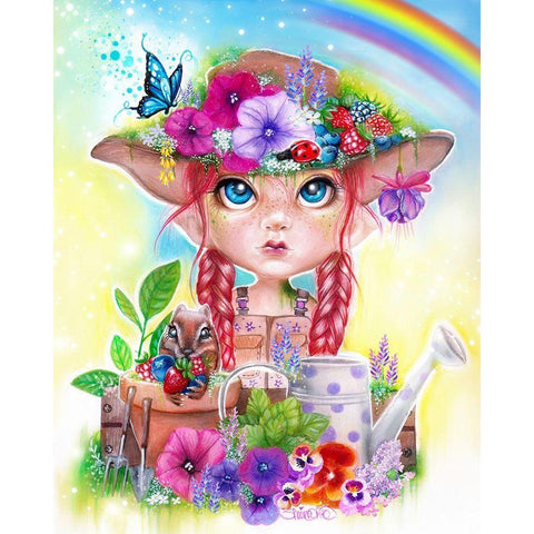 Gracie the Gardener MunchkinZ Elf White Modern Wood Framed Art Print by Sheena Pike Art