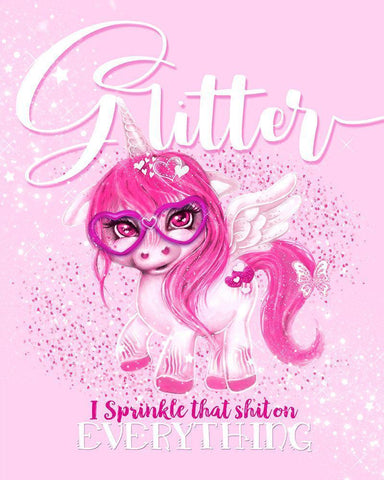 Glitter Everything Unicorn  White Modern Wood Framed Art Print with Double Matting by Sheena Pike Art