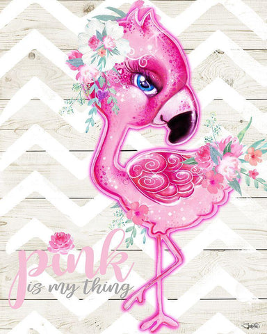 Pink is My Thing Flamingo  Black Ornate Wood Framed Art Print with Double Matting by Sheena Pike Art