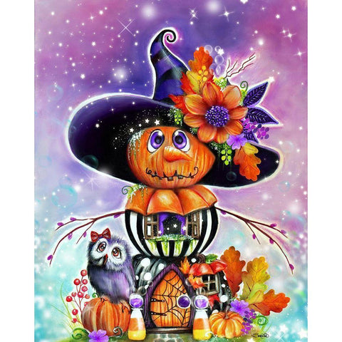 Jack O Man Halloween House White Modern Wood Framed Art Print by Sheena Pike Art