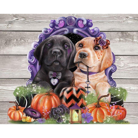 Sweet Halloween Couple Puppies Black Modern Wood Framed Art Print with Double Matting by Sheena Pike Art