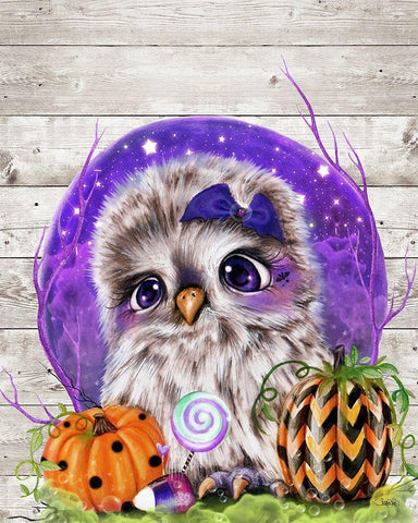 Sweet Halloween Owl Black Ornate Wood Framed Art Print with Double Matting by Sheena Pike Art