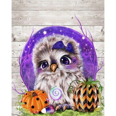 Sweet Halloween Owl Black Modern Wood Framed Art Print with Double Matting by Sheena Pike Art