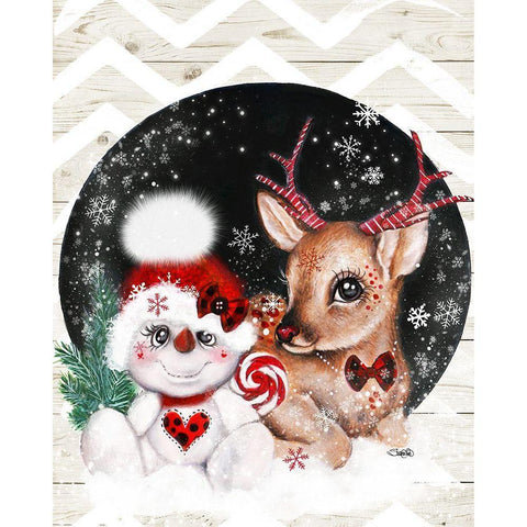 Rudolph and his Snowman Pal White Modern Wood Framed Art Print by Sheena Pike Art