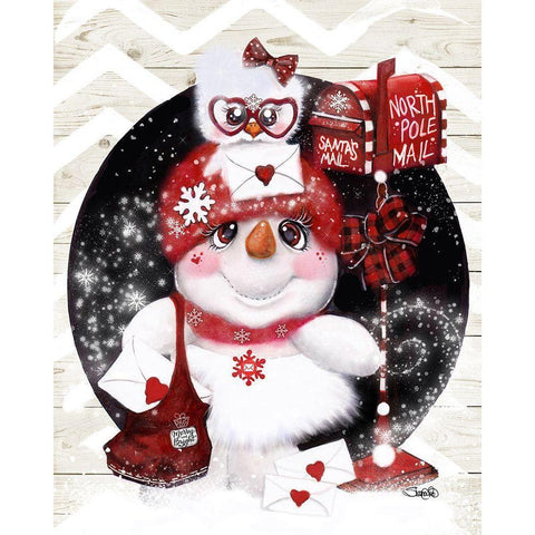 Santa Letter Delivery Snowman White Modern Wood Framed Art Print by Sheena Pike Art