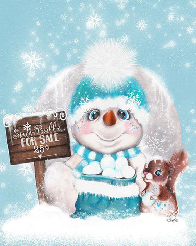 Snowballs for sale Snowman White Modern Wood Framed Art Print with Double Matting by Sheena Pike Art