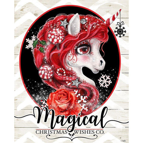 Magical Christmas Wishes Peppermint Unicorn White Modern Wood Framed Art Print by Sheena Pike Art