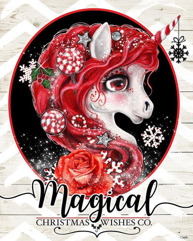 Magical Christmas Wishes Peppermint Unicorn Black Ornate Wood Framed Art Print with Double Matting by Sheena Pike Art