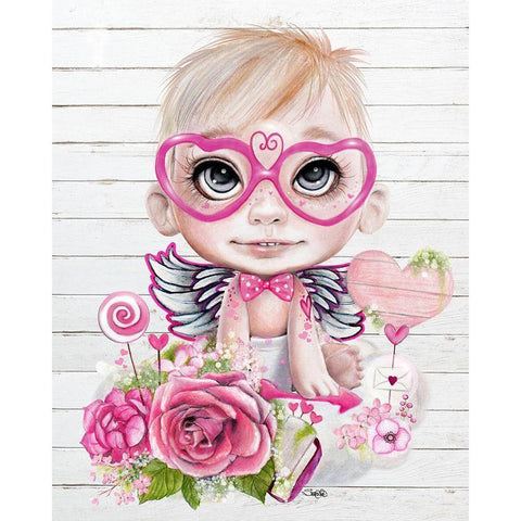 Cupid Valentine White Modern Wood Framed Art Print by Sheena Pike Art