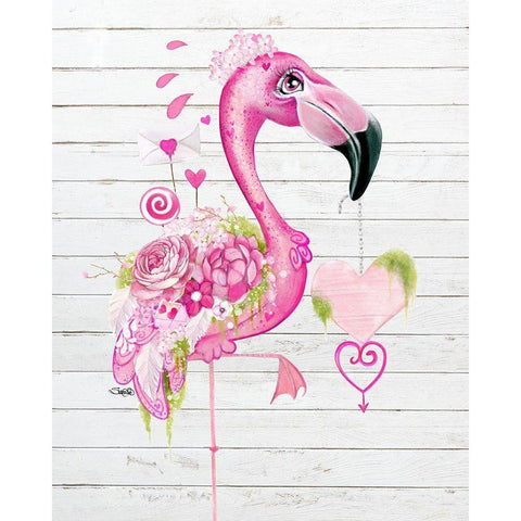 Flamingo Valentine White Modern Wood Framed Art Print by Sheena Pike Art