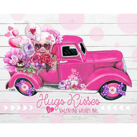 Hugs Kisses Valentine Wishes Inc. Truck White Modern Wood Framed Art Print by Sheena Pike Art