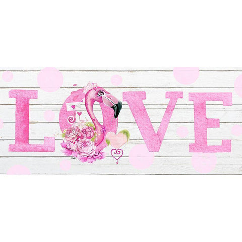 LOVE Pink Flamingo White Modern Wood Framed Art Print by Sheena Pike Art