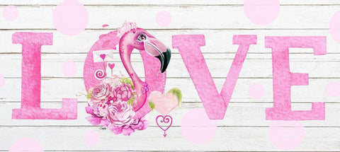 LOVE Pink Flamingo White Modern Wood Framed Art Print with Double Matting by Sheena Pike Art