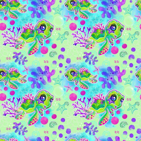 Neon Turtle Pattern Black Modern Wood Framed Art Print with Double Matting by Sheena Pike Art