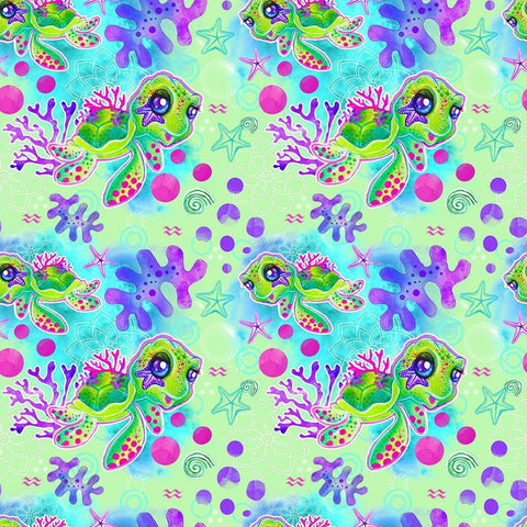 Neon Turtle Pattern White Modern Wood Framed Art Print with Double Matting by Sheena Pike Art