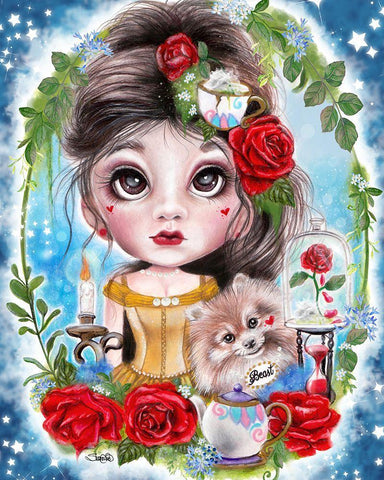 A Beauty and her Beast  White Modern Wood Framed Art Print with Double Matting by Sheena Pike Art