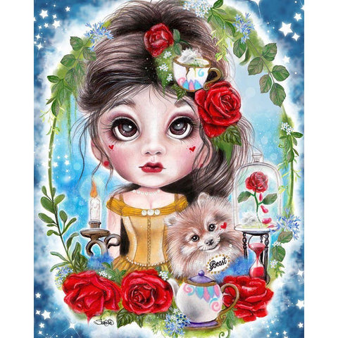 A Beauty and her Beast  White Modern Wood Framed Art Print by Sheena Pike Art