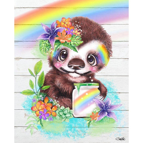 Catching Rainbows Sloth White Modern Wood Framed Art Print by Sheena Pike Art