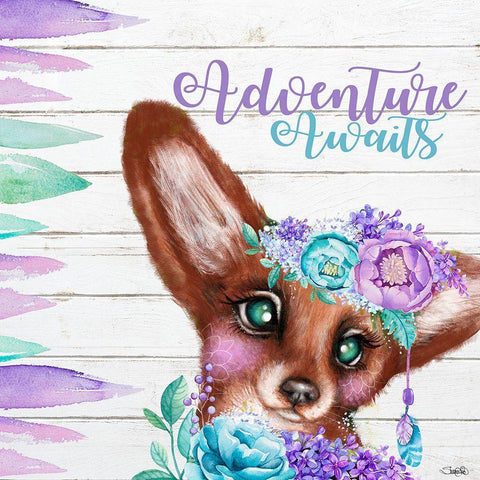 Boho Fox Adventure Awaits Gold Ornate Wood Framed Art Print with Double Matting by Sheena Pike Art