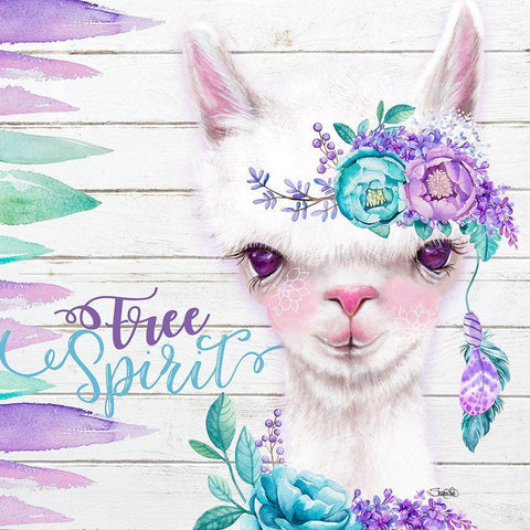 Boho Llama Free Spirit White Modern Wood Framed Art Print by Sheena Pike Art