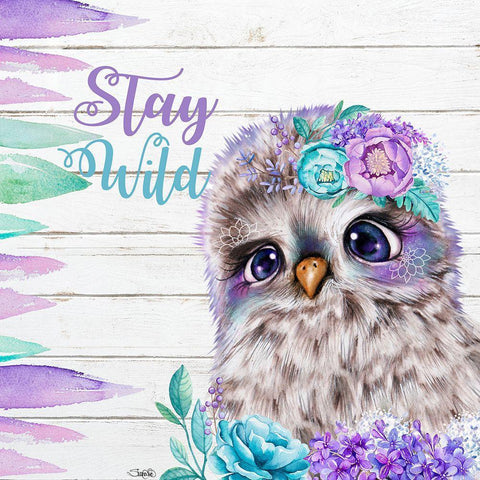 Boho Owl Stay Wild Gold Ornate Wood Framed Art Print with Double Matting by Sheena Pike Art