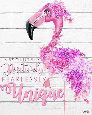 Fearlessly Unique Flamingo Black Ornate Wood Framed Art Print with Double Matting by Sheena Pike Art