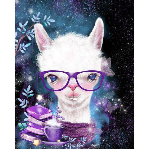 Tea and Books Llama White Modern Wood Framed Art Print by Sheena Pike Art