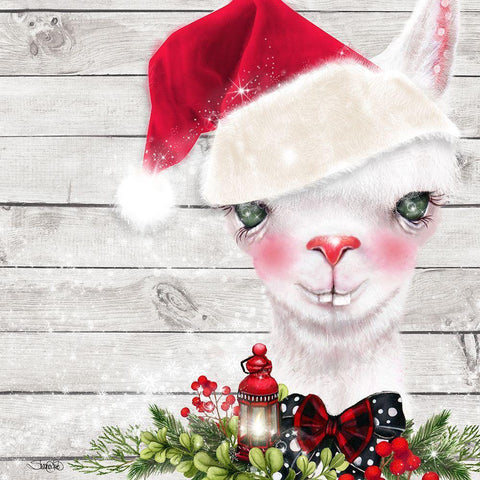 Christmas Llama White Modern Wood Framed Art Print with Double Matting by Sheena Pike Art