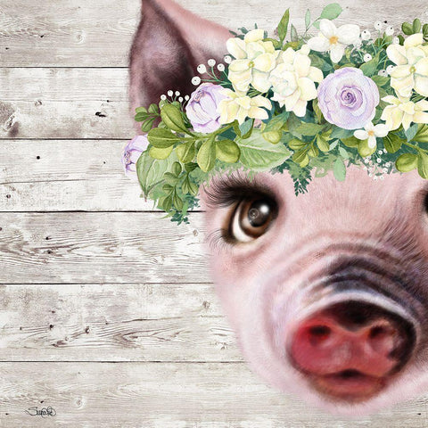 Peek a Boo Sweet Piglet Black Modern Wood Framed Art Print with Double Matting by Sheena Pike Art