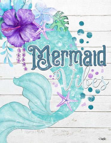 Mermaid Vibes White Modern Wood Framed Art Print with Double Matting by Sheena Pike Art