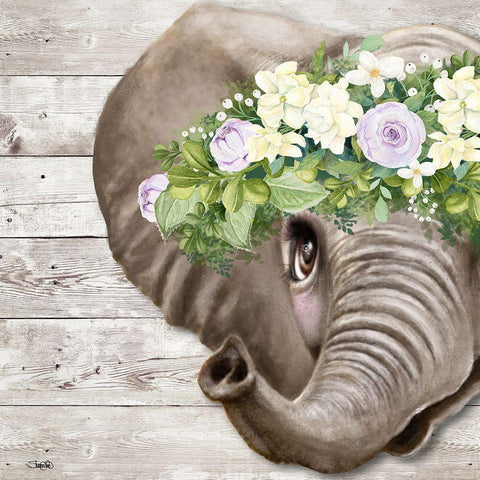 Peek a Boo Sweet Elephant White Modern Wood Framed Art Print with Double Matting by Sheena Pike Art