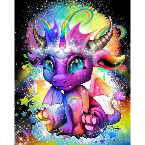 Rainbowcorn - Lil DragonZ Black Modern Wood Framed Art Print with Double Matting by Sheena Pike Art