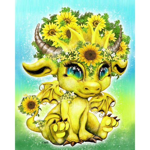 Sunflower - Lil DragonZ Gold Ornate Wood Framed Art Print with Double Matting by Sheena Pike Art