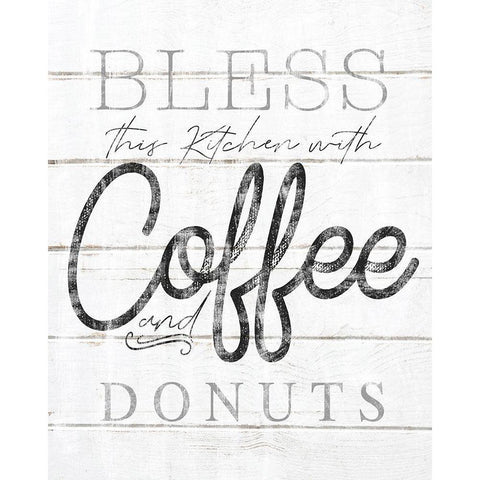 Bless This Kitchen With Coffee and Donuts Gold Ornate Wood Framed Art Print with Double Matting by Sheena Pike Art