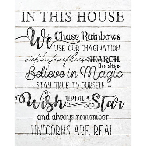 In This House Unicorns Are Real Gold Ornate Wood Framed Art Print with Double Matting by Sheena Pike Art