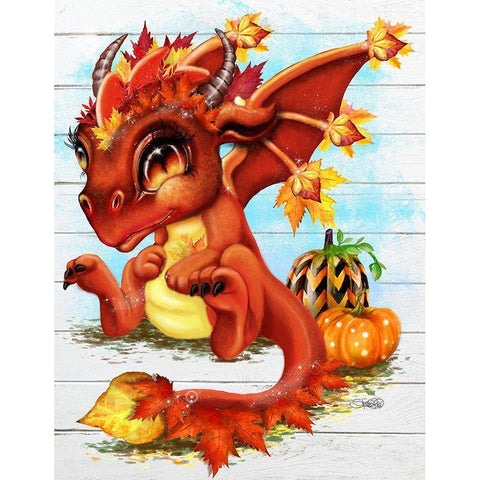 Autumn Lil DragonZ White Modern Wood Framed Art Print by Sheena Pike Art