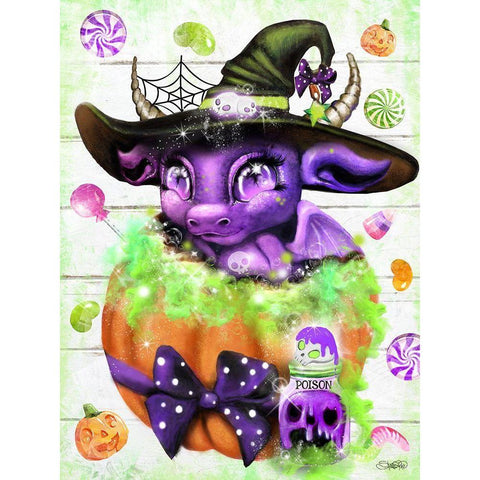 Witchy Halloween Dragon Black Modern Wood Framed Art Print with Double Matting by Sheena Pike Art