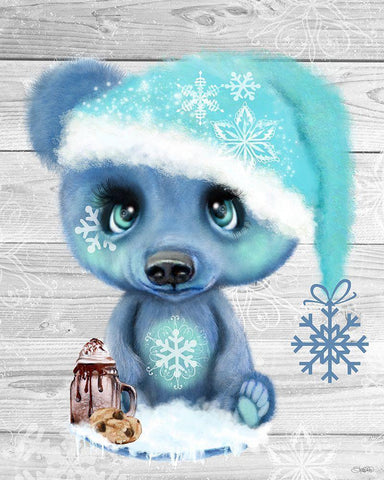 Winter Cocoa Bear White Modern Wood Framed Art Print with Double Matting by Sheena Pike Art